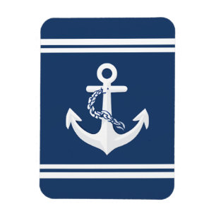 Anker Nautical Segeln Booten Weiß Navy Blau Magnet