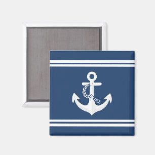 Anker Nautical Segeln Booten Weiß Navy Blau Magnet