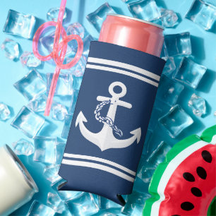 Anker Nautical Segeln Booten Weiß Navy Blau Selters Dosenkühler