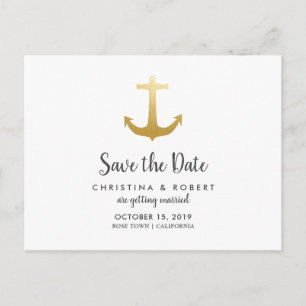 Anker Nautische Faux-Goldfolie   Save The Date Ankündigungspostkarte