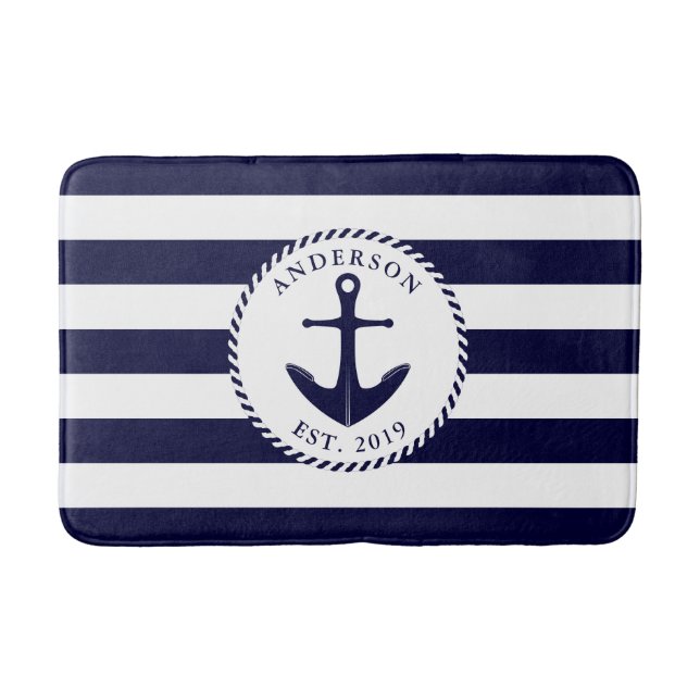 Anker-Navy und White Nautical Bath Mat Badematte (Vorderseite)
