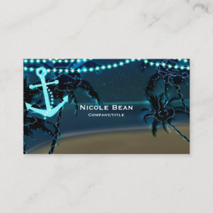 Anker + Palm Trees Beach Night Business Card Visitenkarte