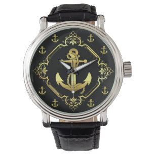 Anker/Rad des Schiffes /gold/schwarz Armbanduhr
