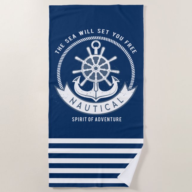 Anker, Rad, Navy Blue, Streifen Strandtuch (Vorderseite)