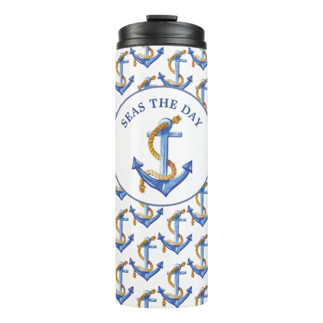 Anker Seas Day Zitat Blue Text Thermal Tumbler Thermosbecher (Vorderseite)