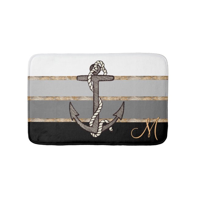 Anker & Seil (schwarzer Farbverlauf mit/Monogramm) Badematte (Vorderseite)