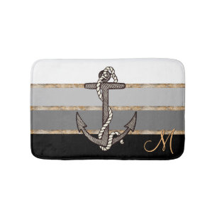 Anker u. Seil (schwarze Steigung mit Monogramm) Badematte