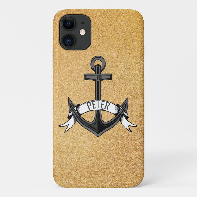 Anker und Gold-Glitzer Case-Mate iPhone Hülle (Rückseite)