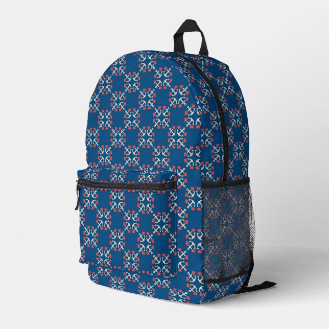 Anker- und Herzmuster Bedruckter Rucksack (Rückseitige Ecke Rechts)