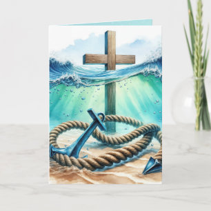 Anker und Kreuz in Meereswellen denken Sie an Sie Karte