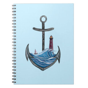 Anker und Leuchtturm (Version 3) Notizblock