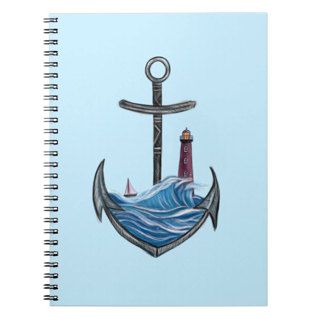 Anker und Leuchtturm (Version 3) Notizblock (Vorderseite)