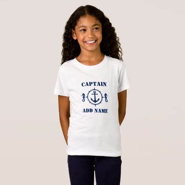 Anker und Name/Rank für das Schiff "Blue Seepferd" T-Shirt (Vorne ganz)