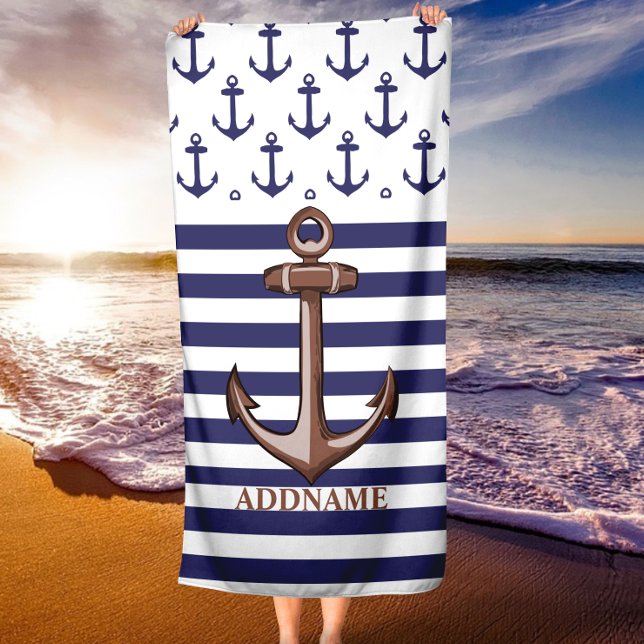 Anker und Personalisiertes Strandtuch (Anchor and Striped Personalized Beach Towel)