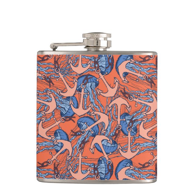 Anker und Quallen Flachmann (Vorderseite)