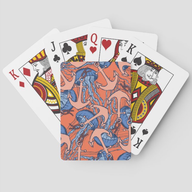 Anker-und Quallen-Muster Spielkarten (Rückseite)