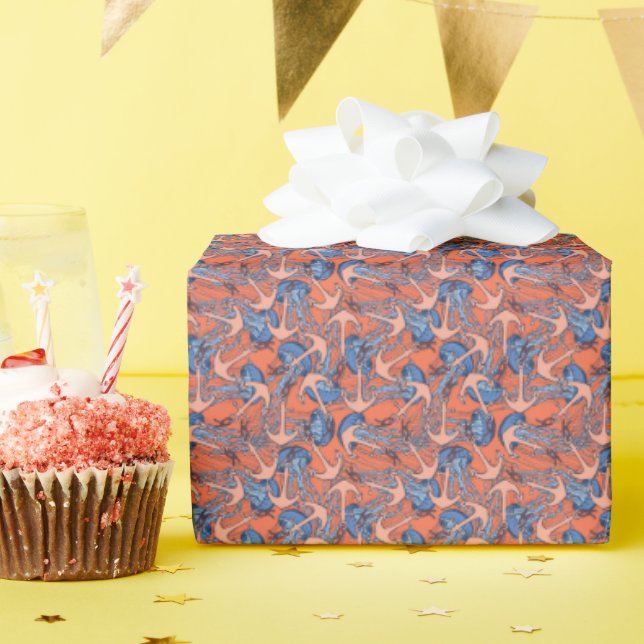 Anker- und Quallenmuster Geschenkpapier (Geburtstagsparty)