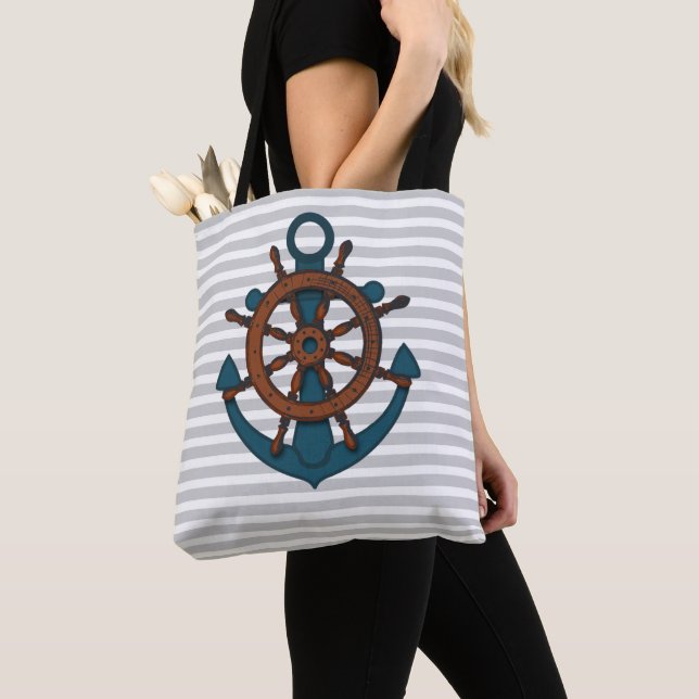 Anker- und Radstreifen, graue Streifen Tasche (Von Nahem)