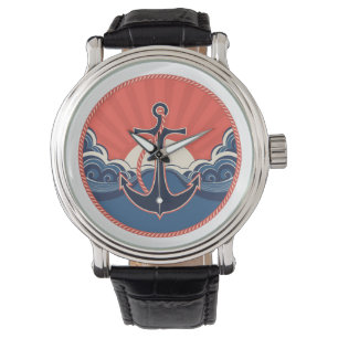 Anker-und Seewellen-Muster Armbanduhr