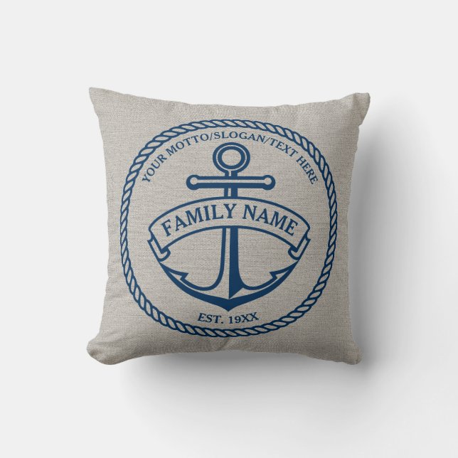 Anker und Seil-Familien-/Boots-Logo Leinen-Blick Kissen (Vorderseite)