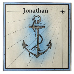 Anker und Seil mit Kartendesign, naukal Fliese