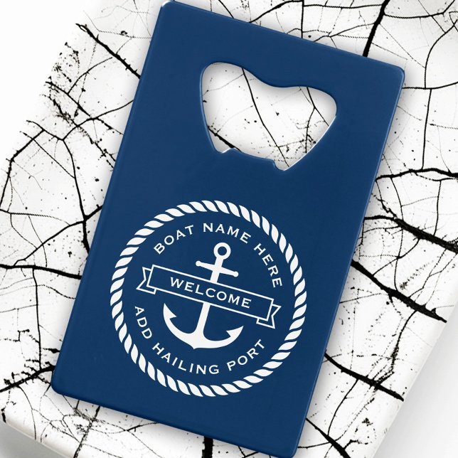 Anker- und Seilbootname Aufnahme Hafen Geldbeutel Flaschenöffner (Anchor and rope boat name hailing port welcome credit card bottle opener)