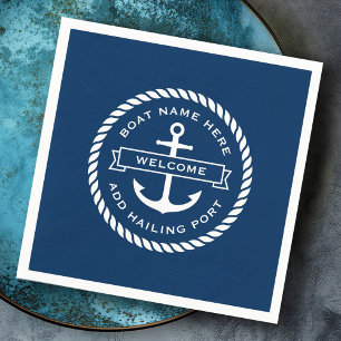 Anker- und Seilbootname Aufnahme Hafen Serviette