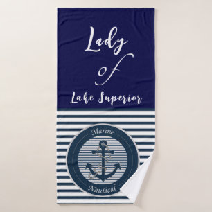 Anker und Seile auf weißem Grund für Sailor Stripe Badhandtuch Set