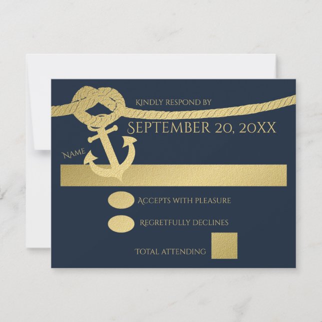 Anker und Seile Gold und Blau RSVP Karte (Vorderseite)