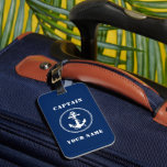 Anker und Seile | Ihr Name/Ihr Rank Navy Blue Gepäckanhänger<br><div class="desc">Nautical Boat Anchor & Rope mit Ihrem Namen oder Bootnamen & Custom Captain Rank auf einem Personalisierten Blue Luggage Tag.</div>