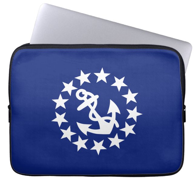 Anker und Sterne der Wasseryacht auf blauem Dekor Laptopschutzhülle (Vorderseite)
