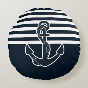 Anker und Streifen Rundes Kissen