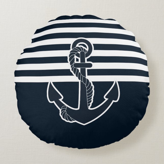 Anker und Streifen Rundes Kissen (Vorderseite)