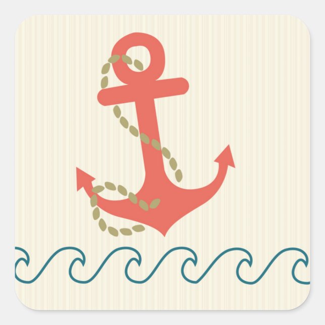 Anker und Waves Nautic Quadratischer Aufkleber (Vorderseite)