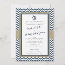 Anker und Zickzack blaue Rustikale Hochzeit der Ma Einladung