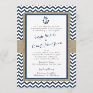Anker und Zickzack blaue Rustikale Hochzeit der Ma Einladung