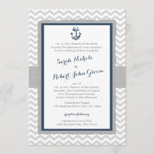 Anker und Zickzack Hochzeit von Navy und Grau Einladung