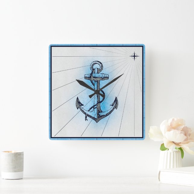 Anker Vintager Wasserschiffe Quadratische Wanduhr (Zuhause)