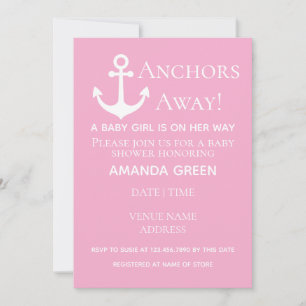 Anker weg Baby Girl Nautical Pink Baby Dusche Einladung