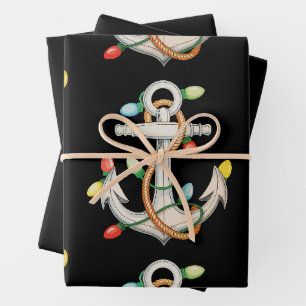 Anker Weihnachts-Xmas-Lichter Segelkreuzfahrtboot Geschenkpapier Set