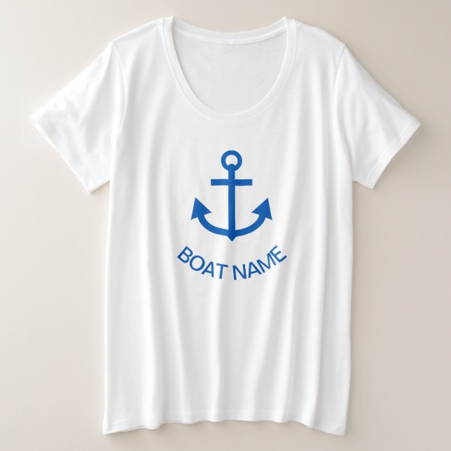 Ankerblau Personalisiert Ihr Bootname Große Größe T-Shirt (Design vorne)