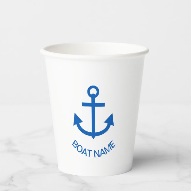 Ankerblau Personalisiert Ihr Bootname Pappbecher (Vorderseite)