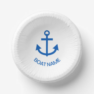 Ankerblau Personalisiert, Name des Schiffes weiß Pappteller