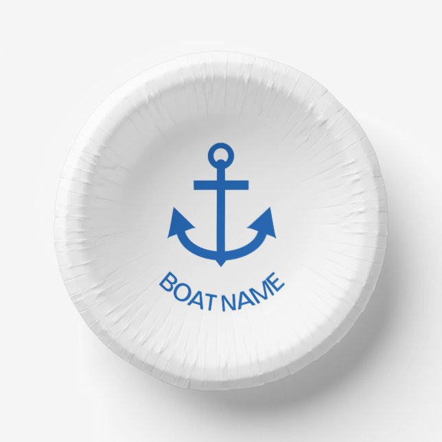 Ankerblau Personalisiert, Name des Schiffes weiß Pappteller (Vorderseite)