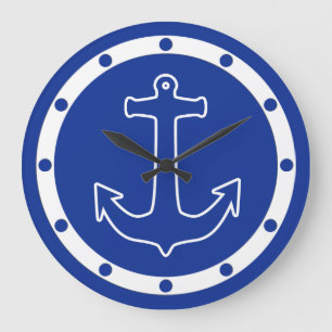 Ankerblau / weiß Kontakt + Ihre Ideen Große Wanduhr
