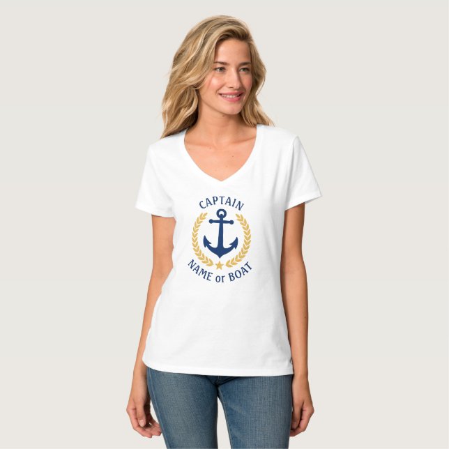 Ankerboot oder Captain Name Gold Laurel Star White T-Shirt (Vorderseite Vollansicht)