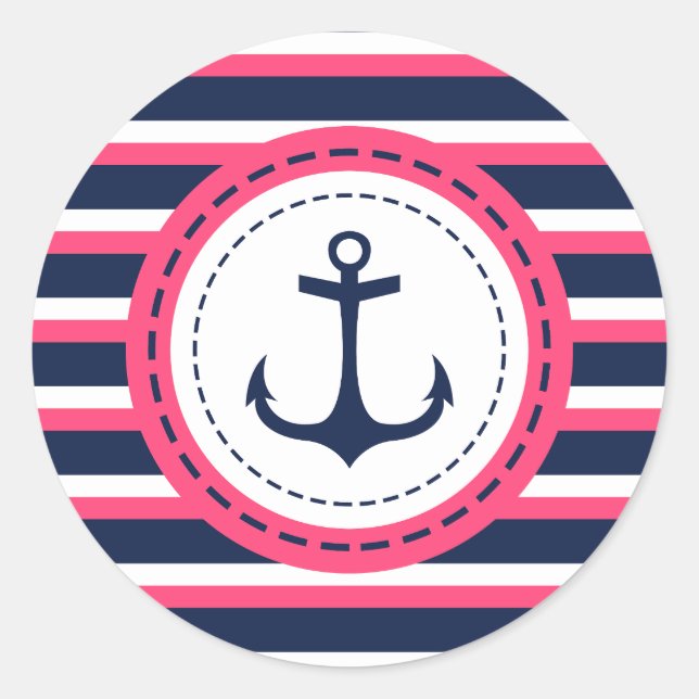 Ankerdesign der naustralischen Navy Blue Hot Pink  Runder Aufkleber (Vorderseite)