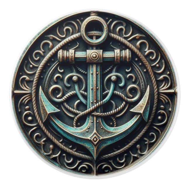 Ankereisen und Patina Nautical Keramikknauf (Vorderseite)