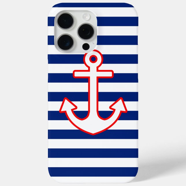 Ankergrafik im Nautischen Stil auf Streifen Case-Mate iPhone Hülle (Rückseite)