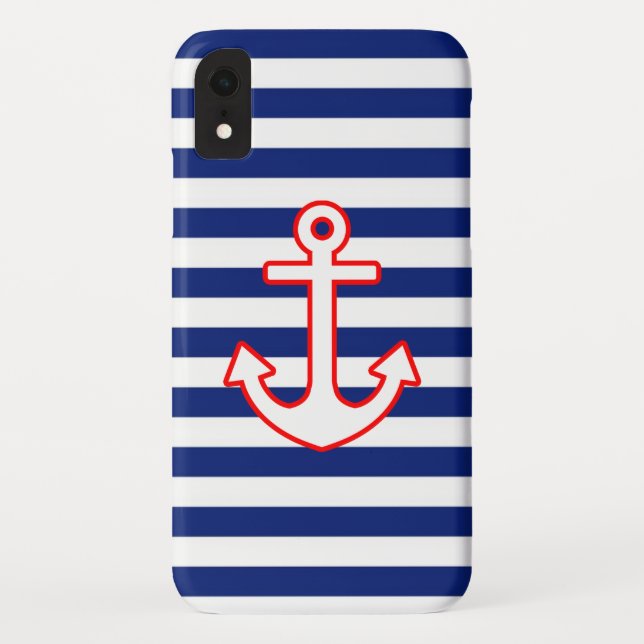 Ankergrafik im Nautischen Stil auf Streifen Case-Mate iPhone Hülle (Rückseite)